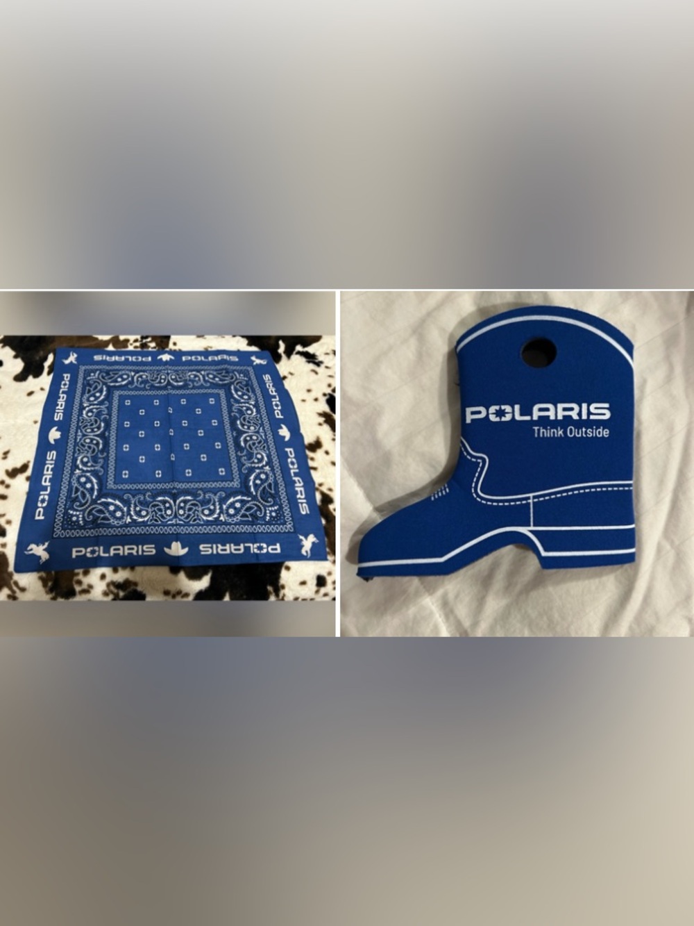 RARE Polaris RZR Cowboy Western Blue Horse Bandana Off roading drink coozie